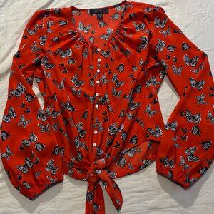 Karen Kane Red Butterfly Print Blouse